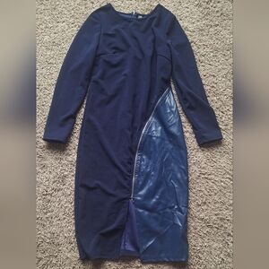 Women's Navy Faux Leather Panel Coat